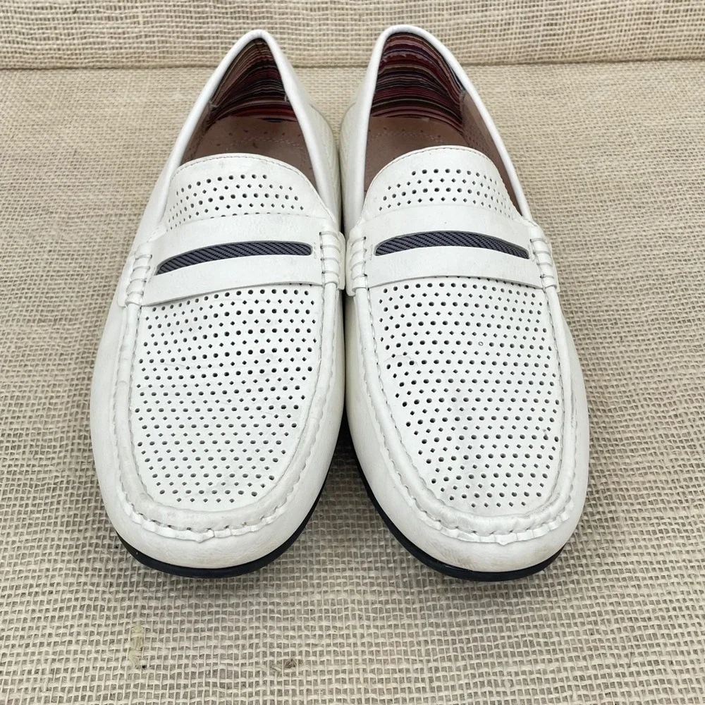 Stacy Adams‎ Mens White Perforated Penny Loafers Driving Mocs 11 M 25513-100